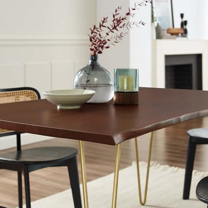 Henley Dining Table 60 Inch Live Edge Acacia Wood Gold Walnut Finish Modern Kitchen Room Entertaining Home Furniture Quality Stylish Elegant Durable Refined Versatile