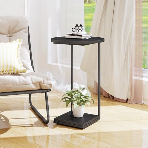 Small End Table,c Table End Table for Sofa,Round Coffee Table is Suitable for Living Room and Bedroom.(Black)