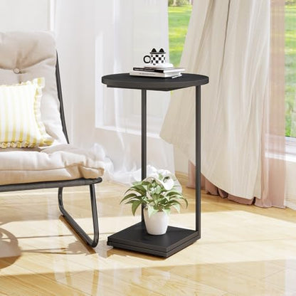 Small End Table,c Table End Table for Sofa,Round Coffee Table is Suitable for Living Room and Bedroom.(Black)