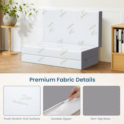 Trifold Mattress Queen Size, 6 Inch, Portable Folding Mattress with Memory Foam, Removable Washable Cover, Foldable Floor Guest Bed for Yoga Mat, Camping, RV Trips & Murphy Bed (78" x 58" x 6")