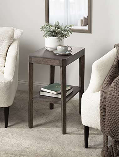 Talcott Farmhouse Rectangle Wood Side Table; 22 x 14 x 26; Gray; Decorative Modern Two Tier End Table for Use as a Bedroom Nightstand or Living Room Accent