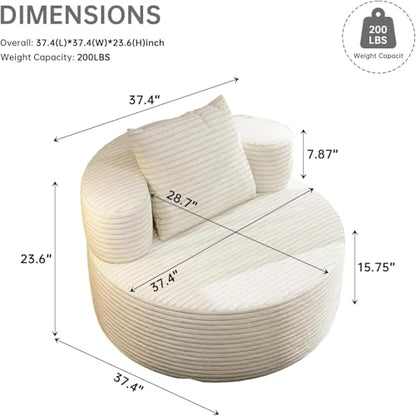 37.4" Oversized Boneless Chair Round, Chaise Lounge Boneless Accent Chair Indoor, Upholstered Corduroy Deep Seat Sofa Chair, No Assembly Required, for Living Room Bedroom Apartment