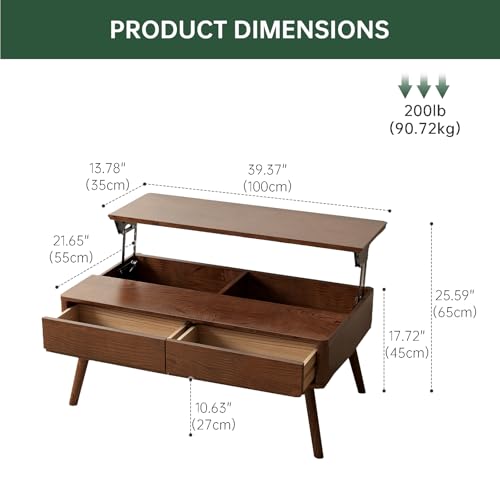 Solid Oak Wood Lift Top Coffee Table for Living Room, Fully-Assembled, view 3