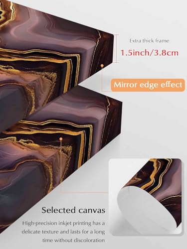 NuYeBiofx Natural Abstract Purple Marble Texture Canvas Wall Art Prints,30"x20" Framed Picture Artwork Gold Crack Stripe Art Printed Canvas Oil Painting for Living Room Bedroom Office,Ready to Hang