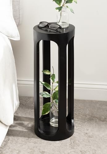 Dahl Modern Wooden Round Drink Table; 8 x 23; Black; Transitional Circle Wood Accent Pedestal Table for Living Room Plant Stand or Small Bedroom Nightstand