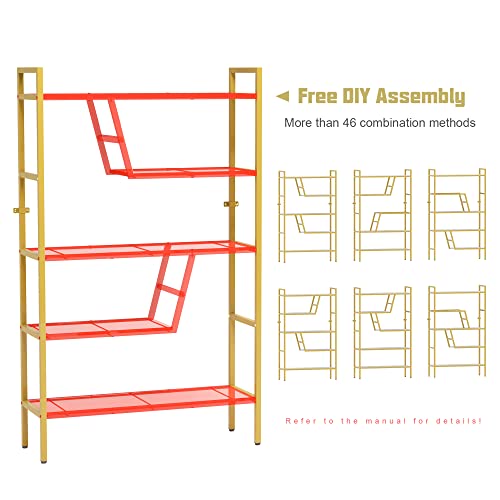 5-Tier Adjustable Bookshelf Wood Bookcase with Metal Frame Book Shelf Organizer for Living Room/Bedroom/Study Room,46 Variants