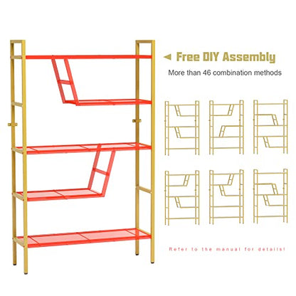 5-Tier Adjustable Bookshelf Wood Bookcase with Metal Frame Book Shelf Organizer for Living Room/Bedroom/Study Room,46 Variants