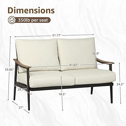 Patio Loveseat Sofa Outdoor Furniture Metal Chair with Wicker Backrest & 6 Inches Cushion for Indoor, Front Porch, Deck, Balcony, Backyard, 51.77"(L) x 29.75"(W) x 33.86"(H).
