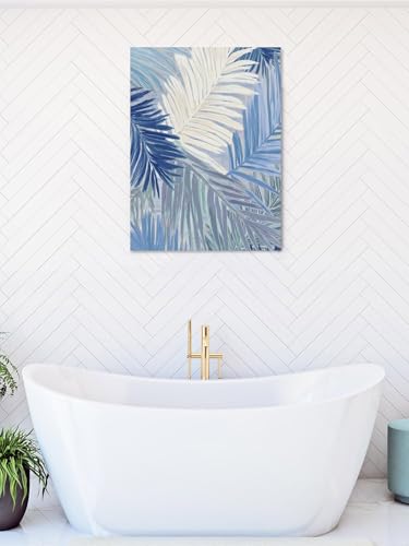 NuYeBiofx Watercolor Blue White Banana Palm Leaf Canvas Wall Art Prints,48"x32" Framed Picture Artwork Farm Tropical Leaves Printed Canvas Oil Painting for Living Room Bedroom Office,Ready to Hang