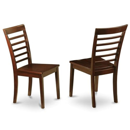 MLC-MAH-W Milan Kitchen Dining Chairs - Ladder Back Solid Wood Seat Chairs, Set of 2, Mahogany