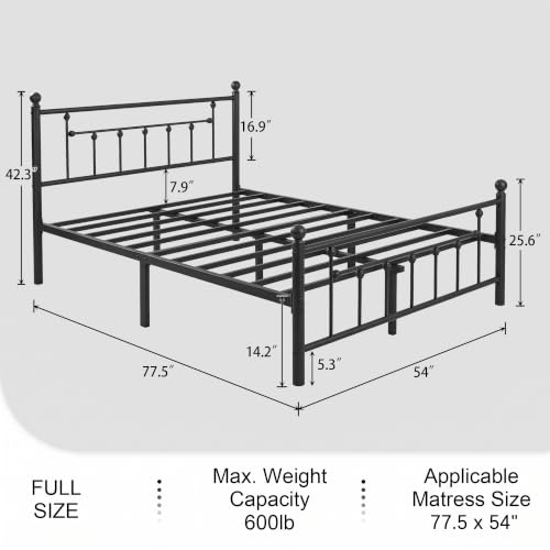 Full Size Metal Platform Bed Frame with Headboard and Footboard, view 3
