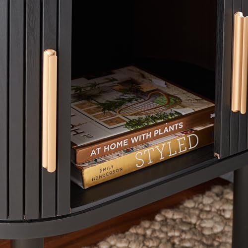 SAFAVIEH Home Collection Tealla Black/Gold 2-Door Tambour Nightstand
