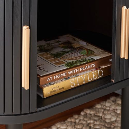 SAFAVIEH Home Collection Tealla Black/Gold 2-Door Tambour Nightstand