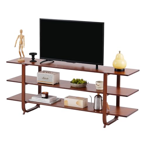 Walnut TV Stand for 65 Inch TV, Media Console 3-Tier Open Shelves, view 2