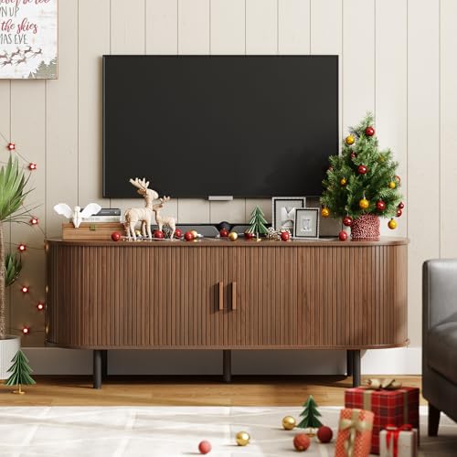 55" TV Stand with Power Outlet & Storage for TVs up to 60", Walnut, view 2