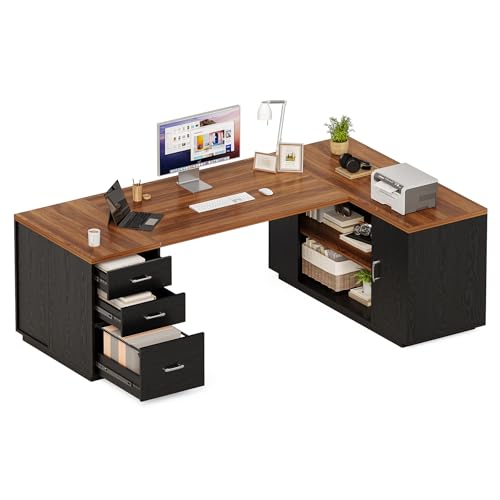 87-Inch Modern Executive Desk with File Cabinet, view 4