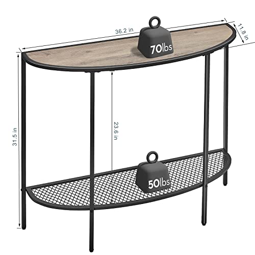 Console Table 2 Tier Narrow Entryway Table with Storage Shelves Half Moon Sofa Couch Table Industrial Small Entry Way Tables for Living Bedroom Hallway Office Easy Assembly, Gray Black