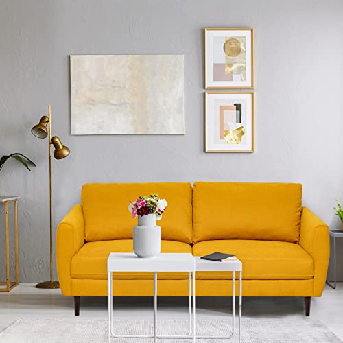 Loveseat Sofa, Upholstered Mid-Century Modern 2 Seat Sofa Couch with Solid Wood Frame for Living Room, Small Spaces, Bedroom, Apartment, Reception Room, Yellow