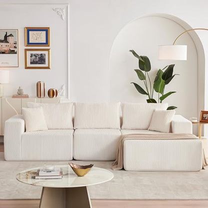 108” Modular Sectional Sofa, Cloud Sectional Couch with Deep Seat, Modern Modular L-Shape Sofa with Chaise,Upholstered Boneless Couches for Living Room (Corduroy, Beige)