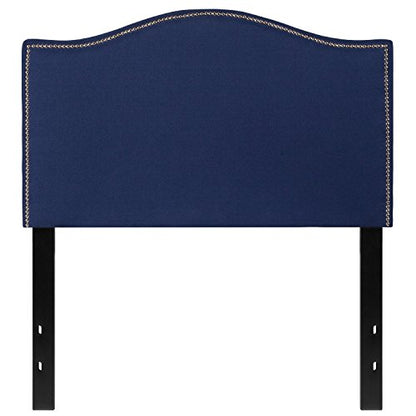 Lexington Upholstered Twin Size Headboard with Accent Nail Trim in Navy Fabric