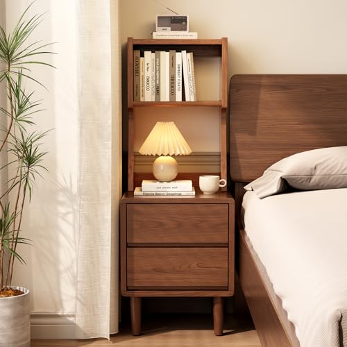 Solid Wood Bookshelf Nightstand Combo, Tall Nightstand with Bookshelf, view 2