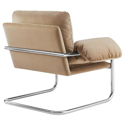 Ansel Performance Velvet Accent Chair in Taupe - Stain-Resistant Velvet Lounge Chair for Living Room, Bedroom - Corner Reading Chair with Arms and Removable Cushions
