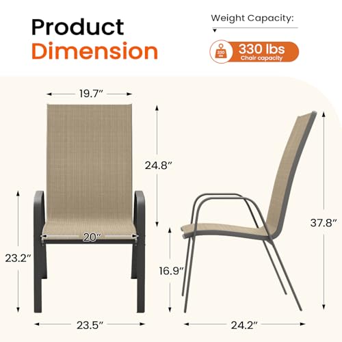 Patio Dining Chairs Set of 4, Outdoor Stackable Dining Furniture Set, All Weather Dining Set for Lawn, Garden, Poolside, Beige