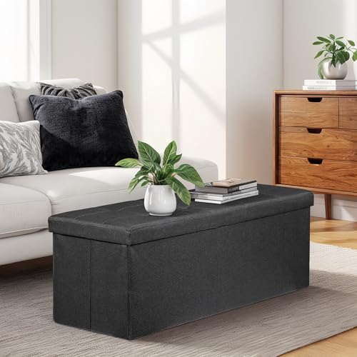 43.3 Inches Folding Storage Ottoman Bench with Hidden Storage, Foot Rest Stool, Chest for Living Room, Bedroom (Black)