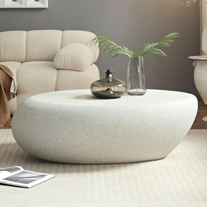 43.31" Oval Coffee Table - Modern Industrial Design, White Accent for Living Room, Office, Apartment, Balcony