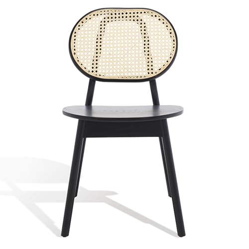 SAFAVIEH Couture Collection Kristianna Tropical Coastal Black/Natural Rattan Round Back Chair Set of 2
