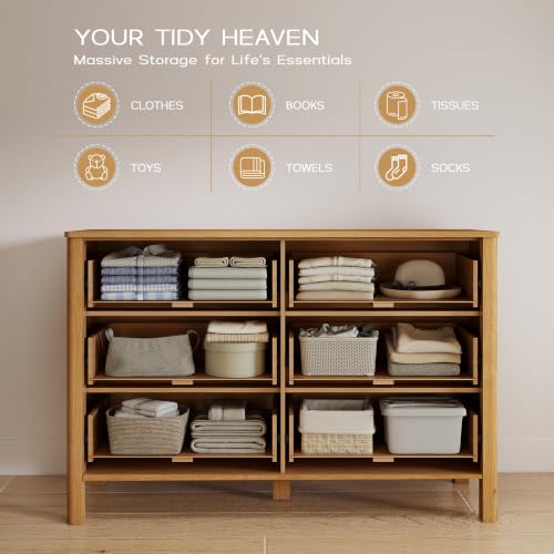 47" Wide 6 Drawer Dresser for Bedroom, Honey Oak, view 7