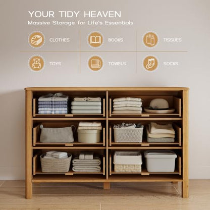 47" Wide 6 Drawer Dresser for Bedroom, Honey Oak, view 7