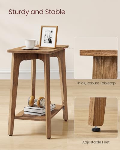 VASAGLE MAEZO Collection - Side Table, 2-Tier Small Rectangular End Table, 11.8 x 18.9 x 21.8 Inches, Nightstand with Tapered Legs, Curved Transitions, for Small Spaces, Honey Brown ULET332K01
