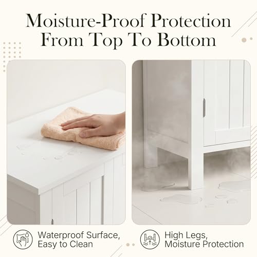 Modern Bathroom Floor Storage Cabinet with Adjustable Shelf and Double Door Rust Proof, Living Room Modern Home Furniture Storage Organizer Cabinet