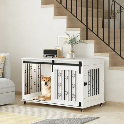 Dog Crate Furniture with Sliding Barn Door & Side Door, view 2