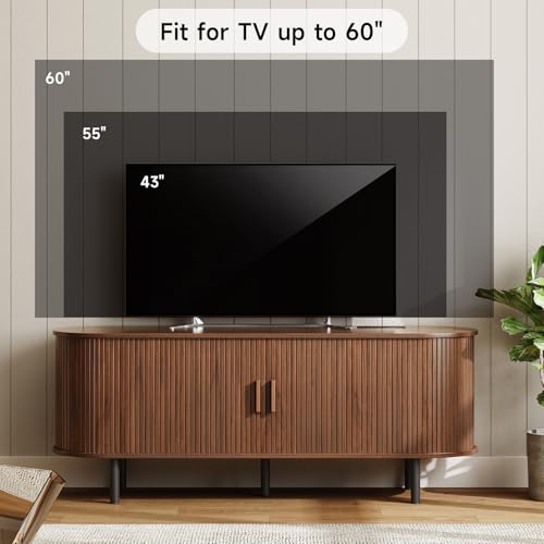 55" TV Stand with Power Outlet & Storage for TVs up to 60", Walnut, view 7
