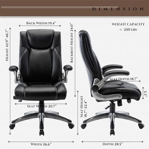 Executive Office Ergonomic Chair with Thick Bonded Leather, Flip-up Armrests, view 5