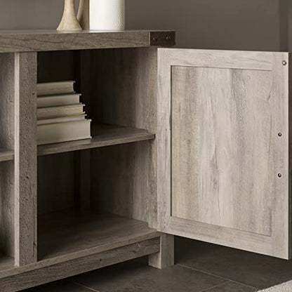 Larae Modern Farmhouse Barn Door TV Stand for TVs up to 65 Inches, 58 Inch TV Table for Living Room, Without Fireplace, Grey Wash