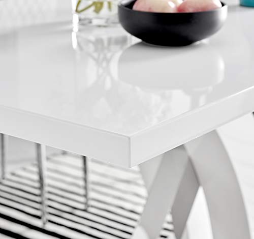 Atlanta Modern Rectangle Chrome Metal White High Gloss Dining Table and 6 Cappuccino Beige Lorenzo Chairs Set