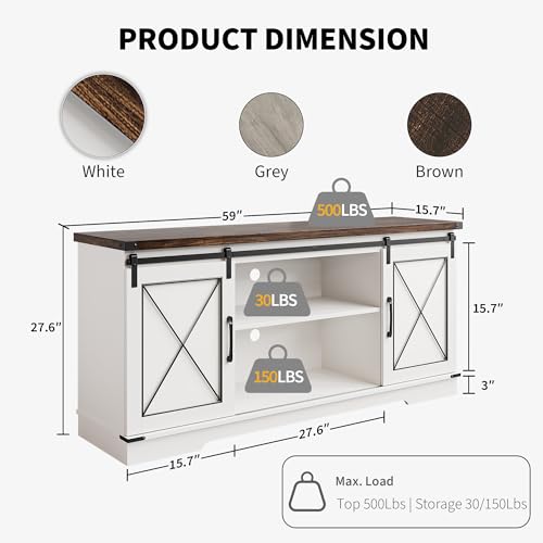 Farmhouse TV Stand with Sliding Barn Doors for TVs up to 65" | Entertainment Center, Media Cabinet with Flexible Storage, Adjustable Shelves and Ample Space, for Living Room Bedroom