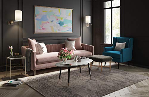 Clemintine Mid-Century Modern Living Room Furniture Collection, Oval Coffee Table, White Marble Print