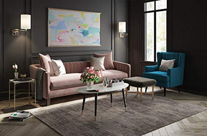 Clemintine Mid-Century Modern Living Room Furniture Collection, Oval Coffee Table, White Marble Print