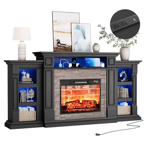 72'' Fireplace TV Stand with Outlet & LED, Electric Fireplace with Mantel, view 2