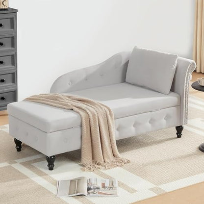 Chaise Lounge Indoor with Storage, Modern Nailhead-Trimmed Tufted Lounge Chair, view 2