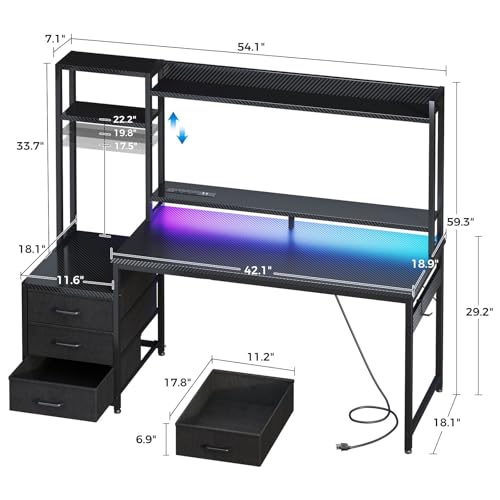 55 Inch Gaming Desk with Hutch & LED Lights & PC Tower Stand, view 4
