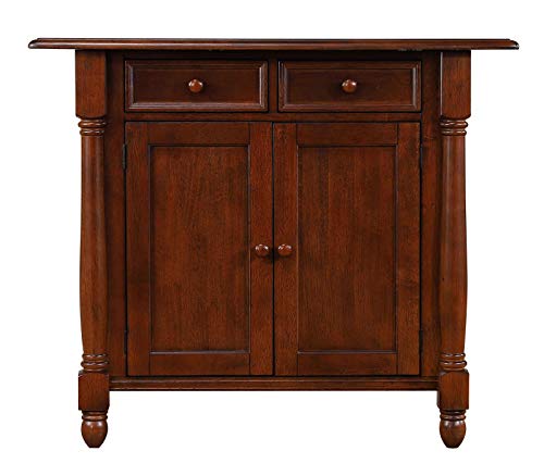 Andrews Drop Leaf Kitchen Island with Counter Height Stools with Arms |Distressed Chestnut Brown | Drawers and Cabinet