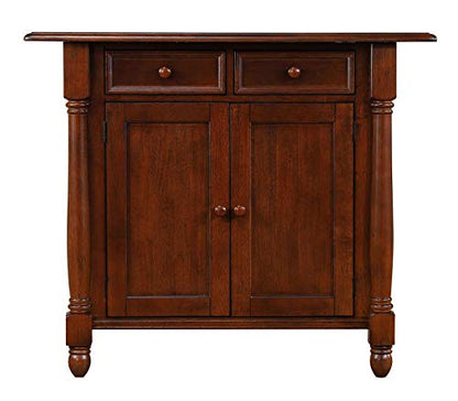 Andrews Drop Leaf Kitchen Island with Counter Height Stools with Arms |Distressed Chestnut Brown | Drawers and Cabinet