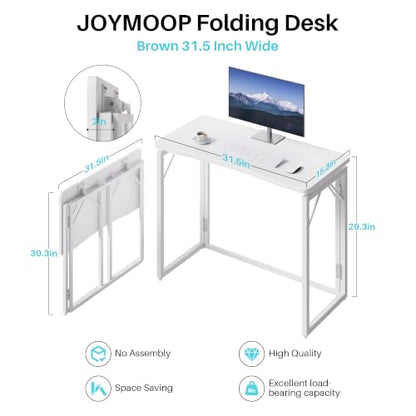 31.5" White Folding Desk, No Assembly, Wooden Top, Small Size, view 5