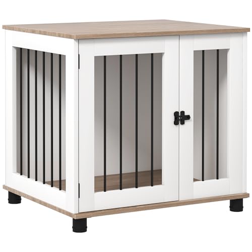 Dog Crate Furniture with Lockable Door for Medium Dogs, Walnut Brown, view 2