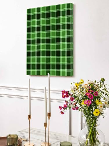 NuYeBiofx Farm Green Dark Checker Plaid Canvas Wall Art Prints,30"x20" Framed Picture Artwork Rustic Buffalo Lattice Printed Canvas Oil Painting for Living Room Bedroom Office,Ready to Hang